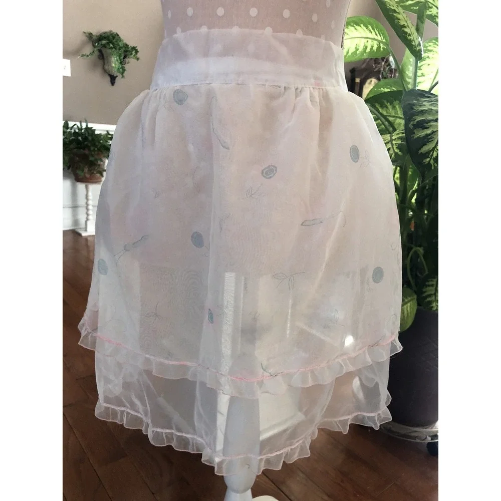 Vintage Apron Beautiful Sheer White With Flowed And Butterflies 50's